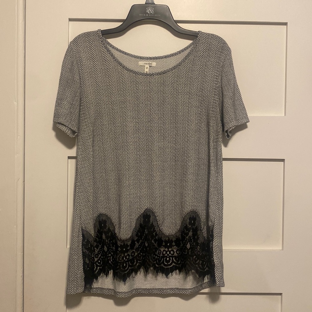 Maurices Chevron Tee with Lace and Button Details